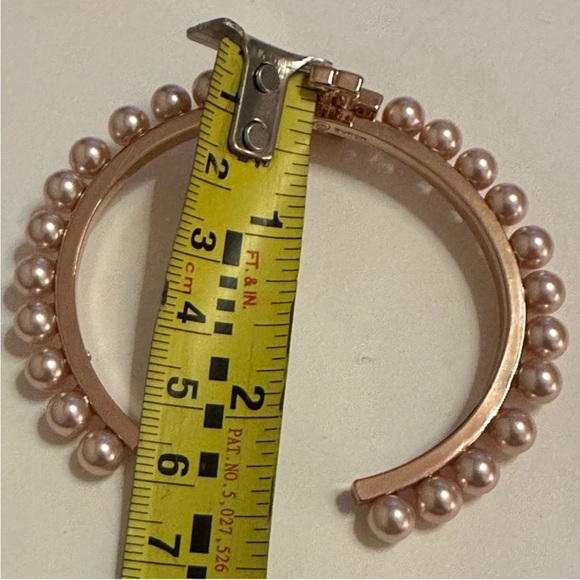 Tory Burch Rose  Gold Britten logo and Pearl cuff  Bracelet - Picture 5 of 7